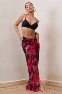 Salt Breeze | Floral Print High-Waisted Twisted Chiffon Maxi Skirt sold by Club L London