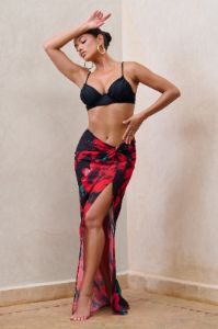 Salt Breeze | Floral Print High-Waisted Twisted Chiffon Maxi Skirt sold by Club L London