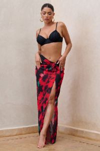 Salt Breeze | Floral Print High-Waisted Twisted Chiffon Maxi Skirt sold by Club L London