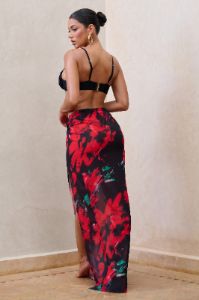 Salt Breeze | Floral Print High-Waisted Twisted Chiffon Maxi Skirt sold by Club L London