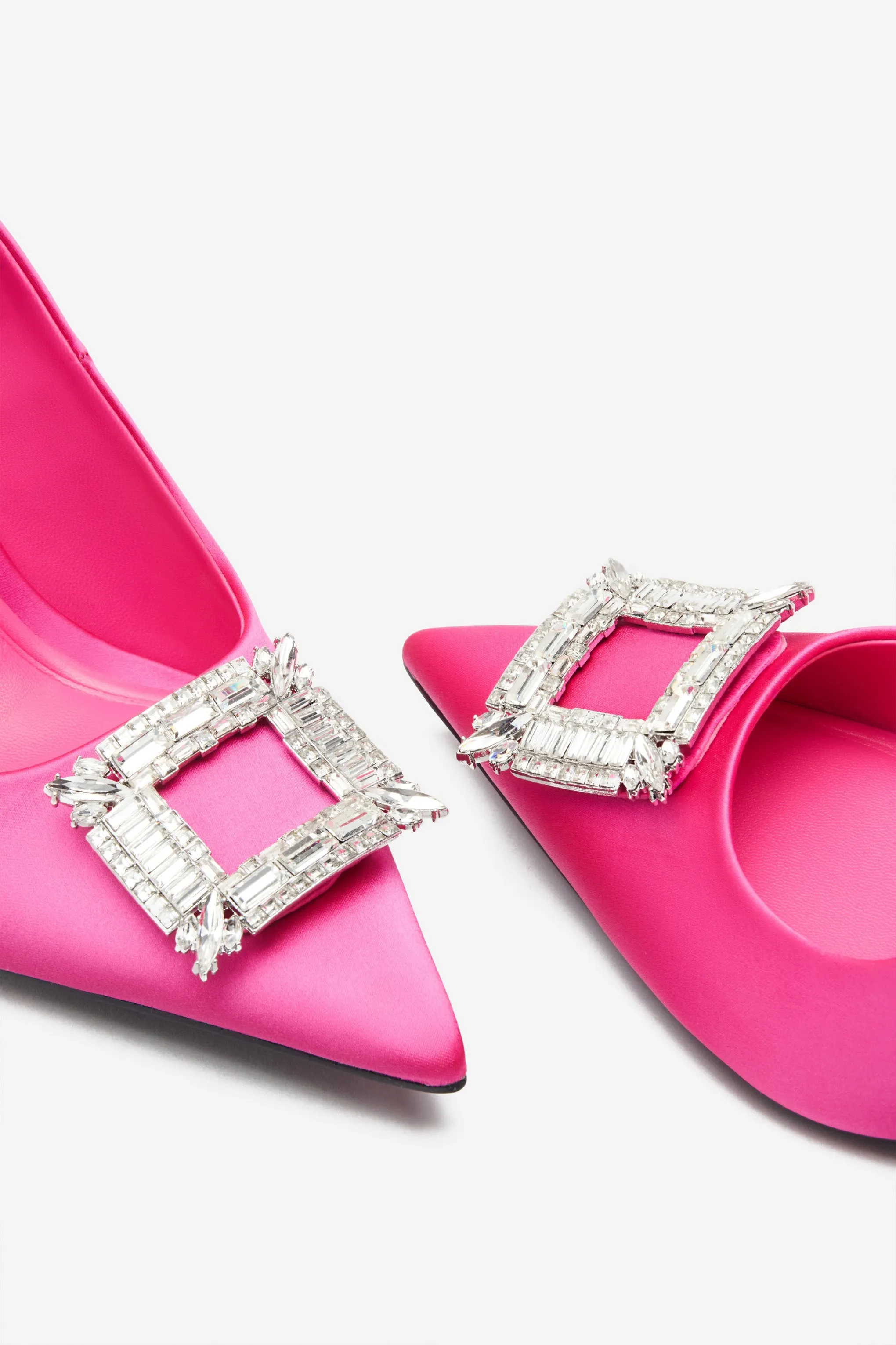 Lawless | Hot Pink Satin Pointed Court Heels With Diamante Brooches sold by Club L London product image thumbnail 4