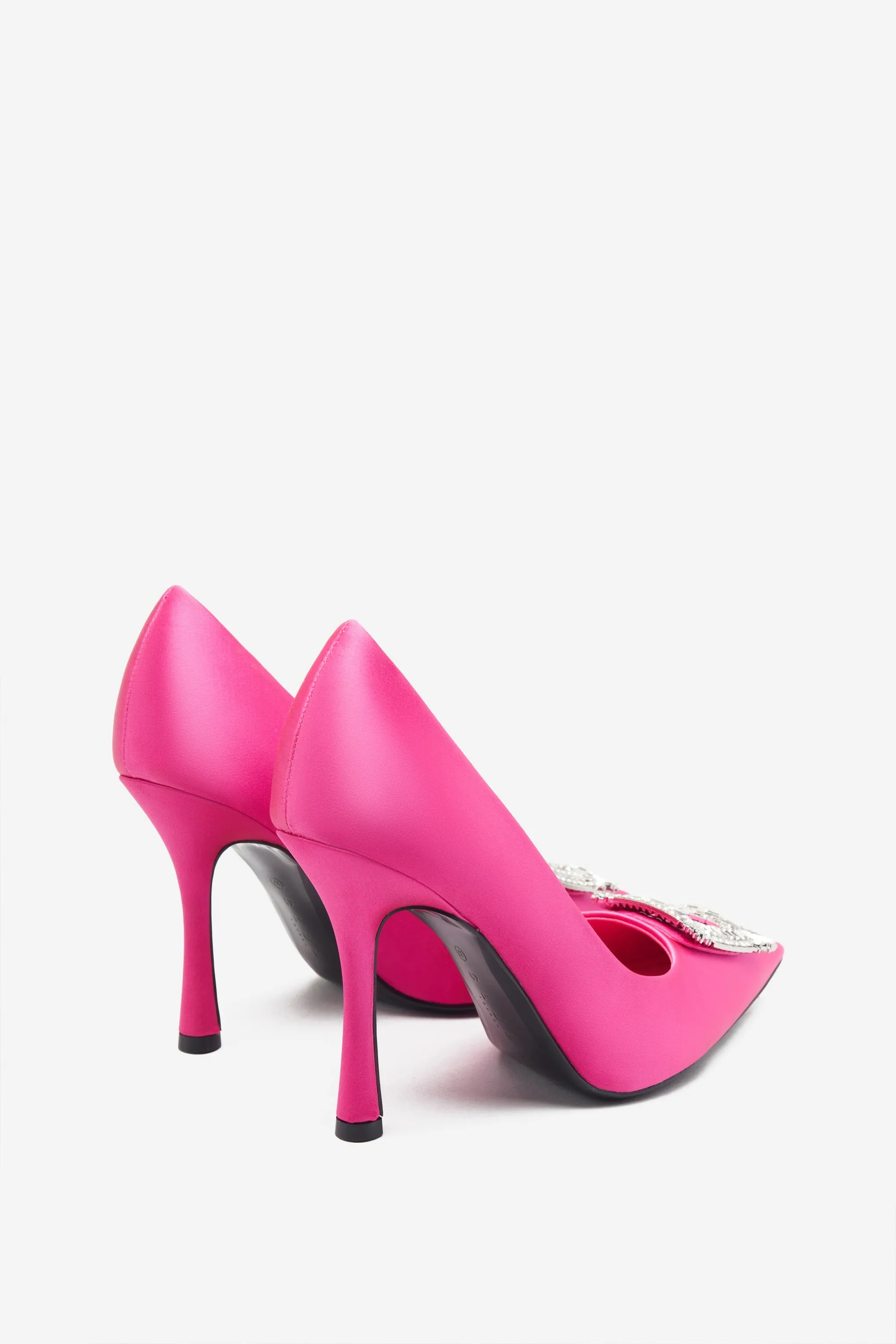 Lawless | Hot Pink Satin Pointed Court Heels With Diamante Brooches sold by Club L London product image thumbnail 3