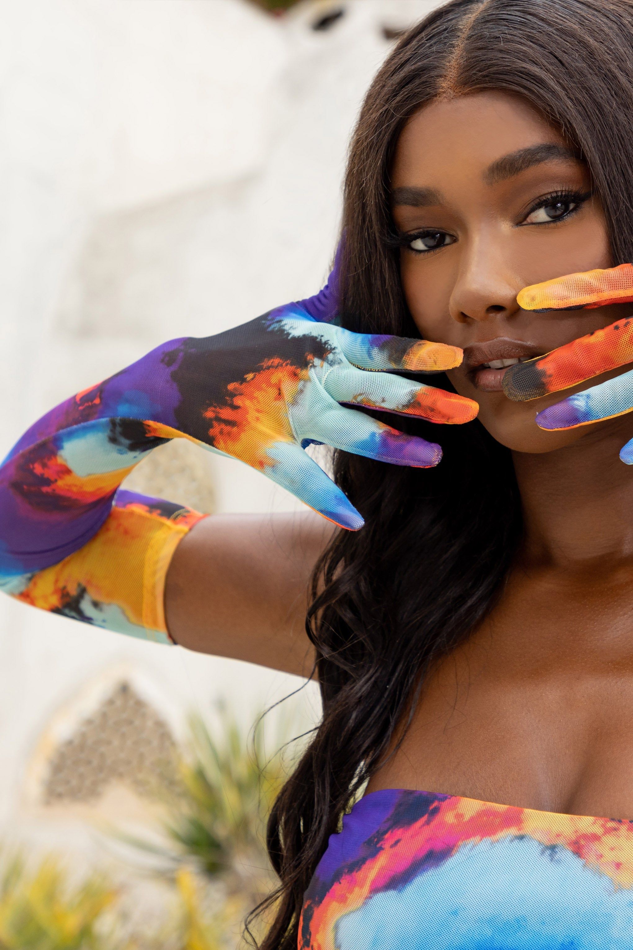 Anastasia | Multi Print Opera Gloves sold by Club L London product image thumbnail 3