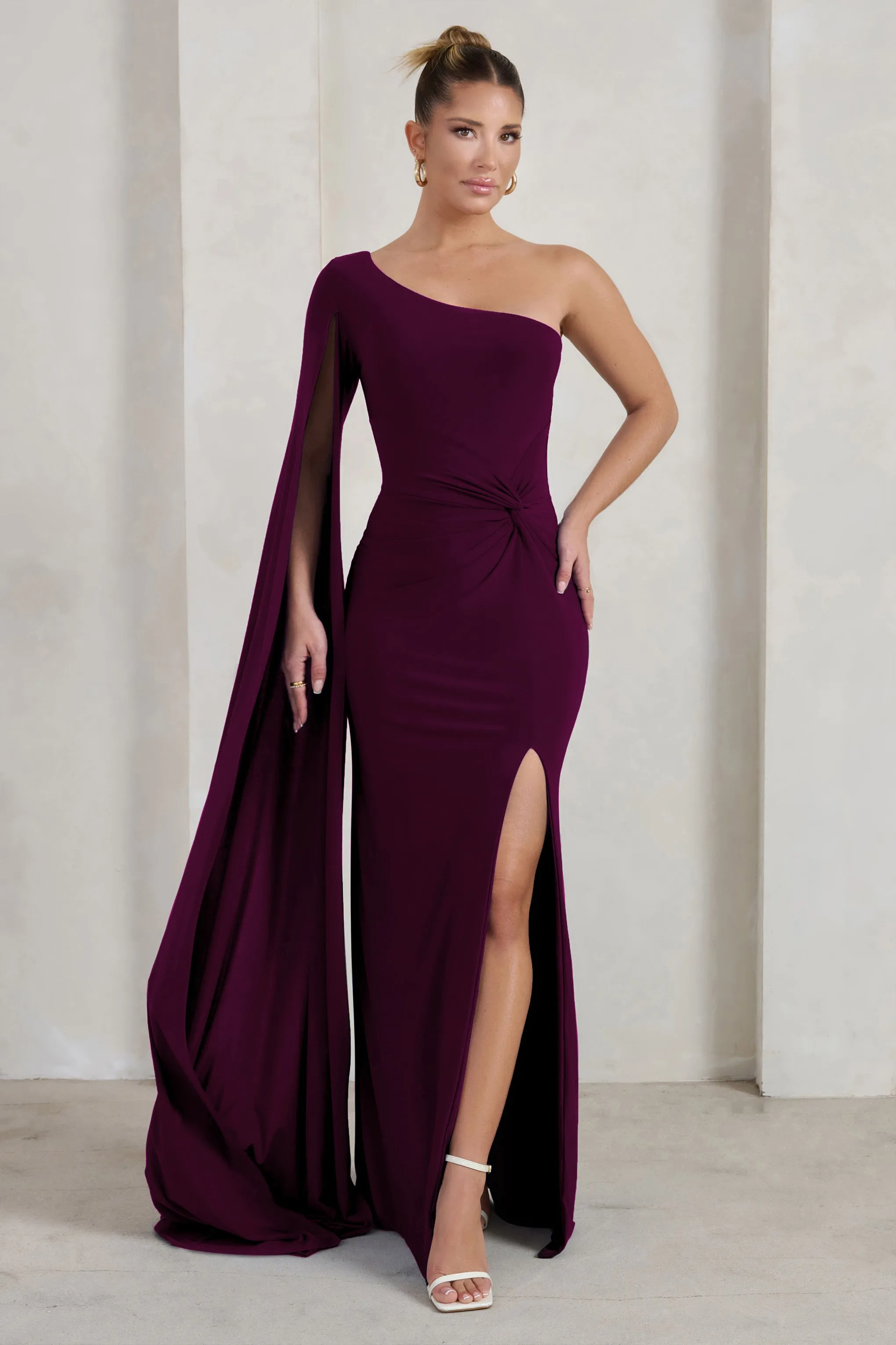 Romi | Plum One Shoulder Twist Design Maxi Dress sold by Club L London product image thumbnail 4