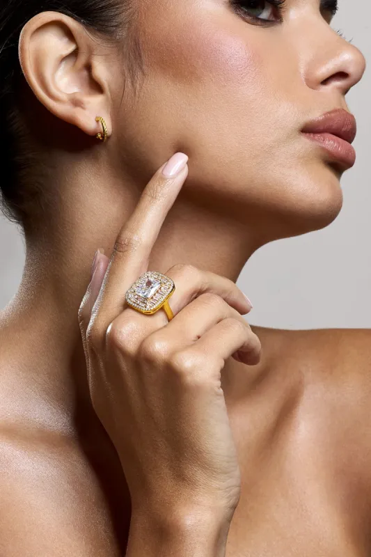 Tiara | Gold Square Diamante Ring sold by Club L London