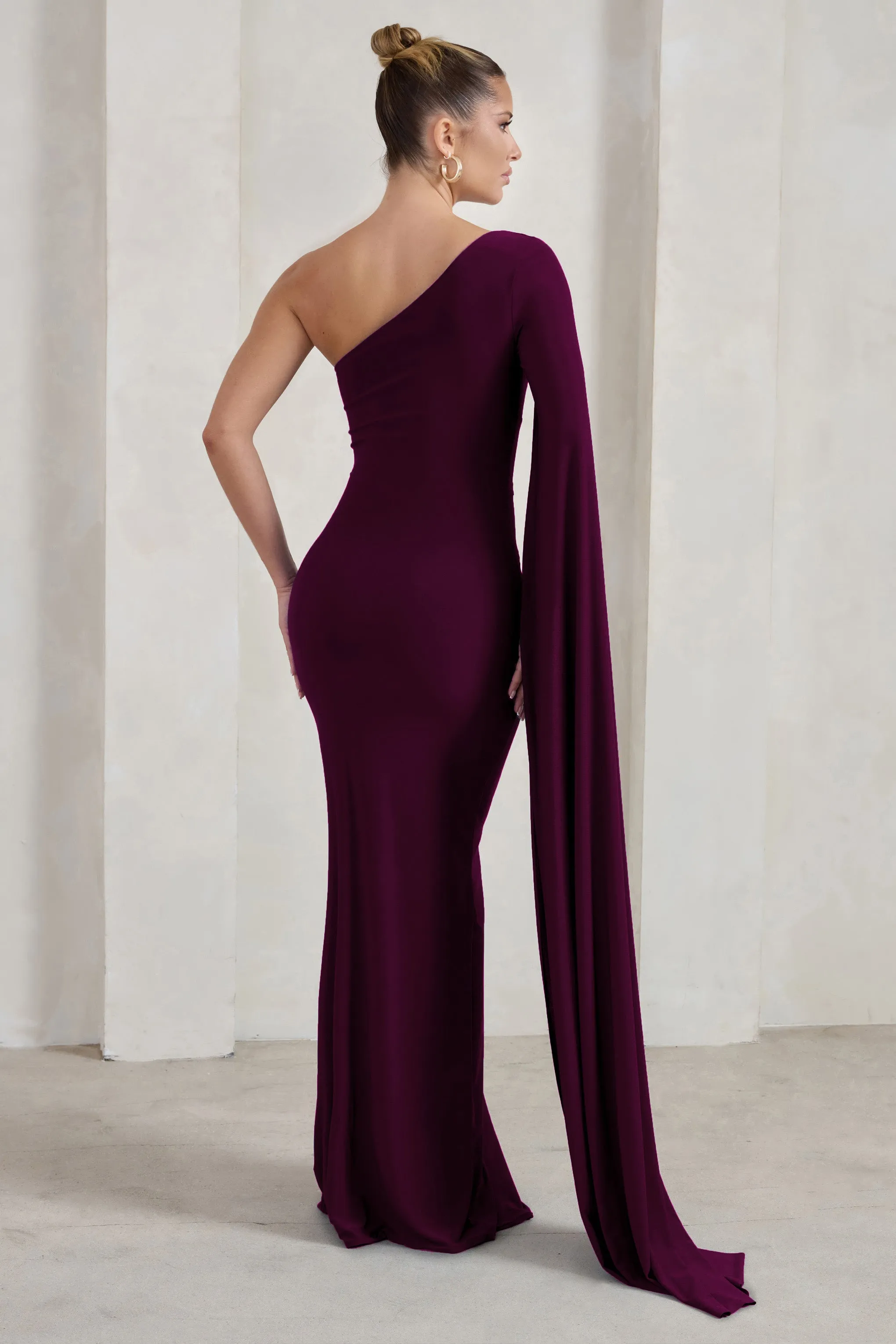 Romi | Plum One Shoulder Twist Design Maxi Dress sold by Club L London product image thumbnail 2