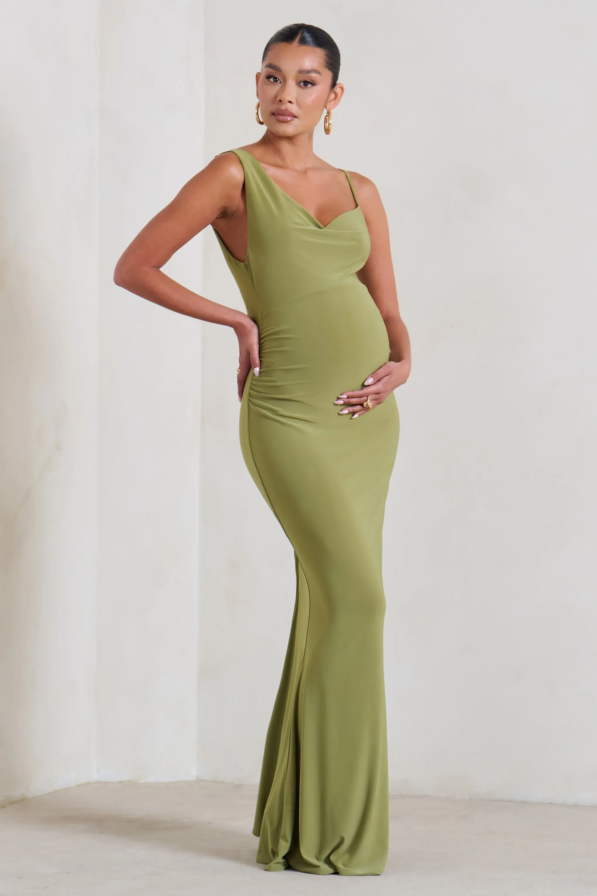 Phantasy | Olive Green Maternity Cowl Neck Maxi Dress sold by Club L London product image thumbnail 3