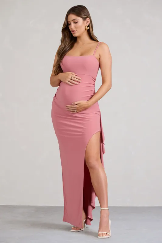 Cut Stem | Pink Cami Maternity Maxi Dress With Ruffled Split sold by Club L London