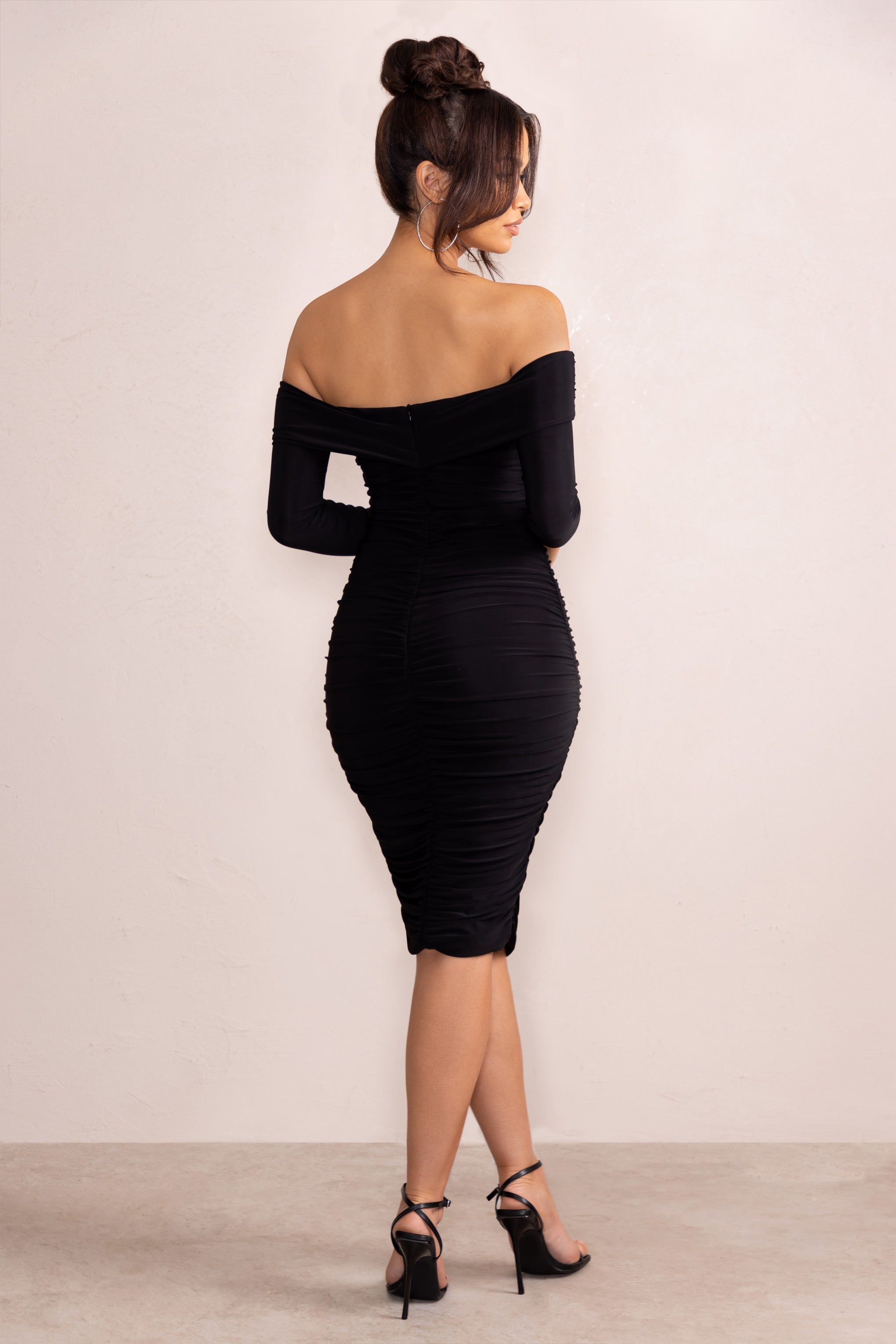 Lulu | Black Twist Front Bardot Midi Dress With Sleeves sold by Club L London product image thumbnail 2