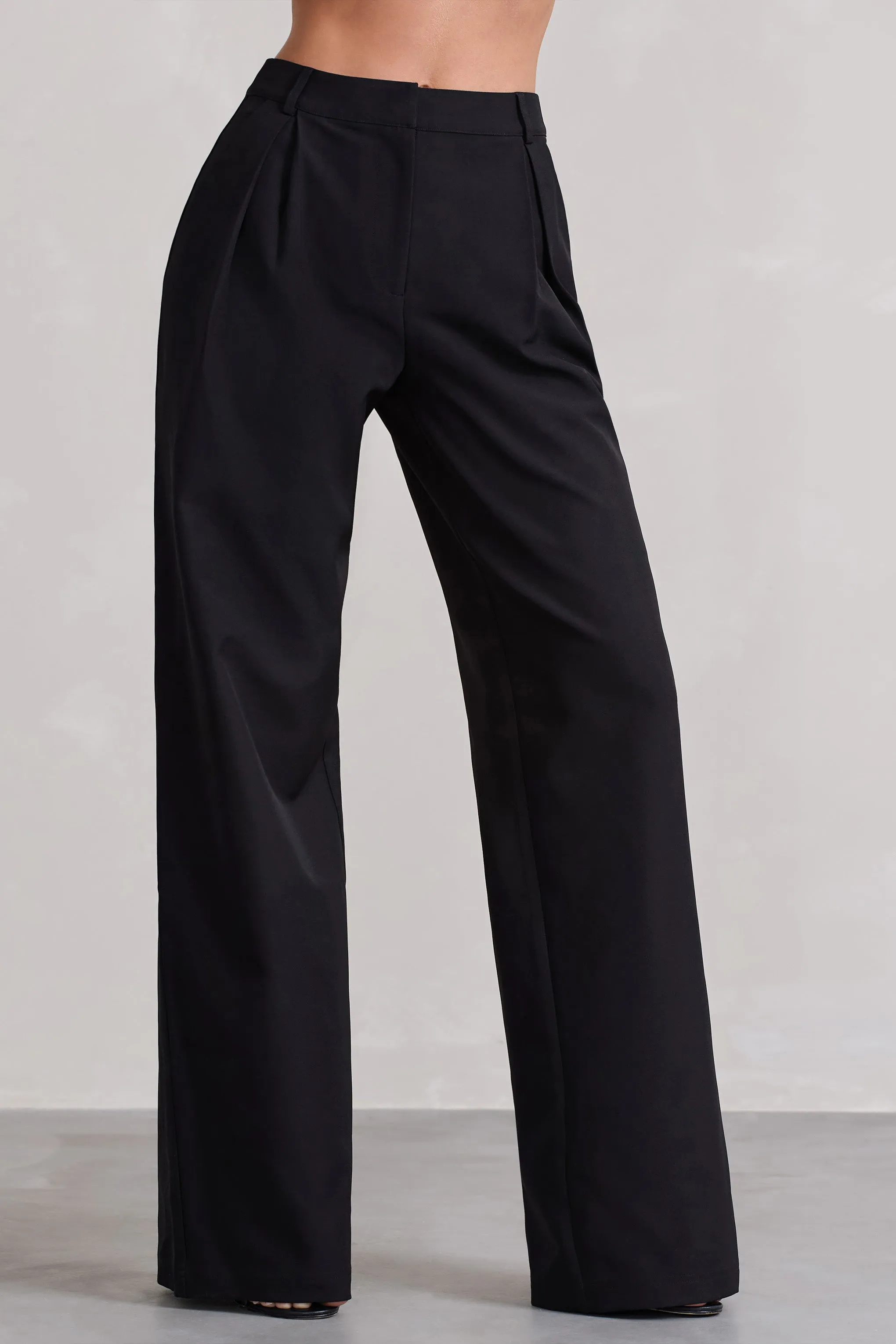 Raina | Black High Waist Pleated Wide-Leg Trousers sold by Club L London product image thumbnail 3