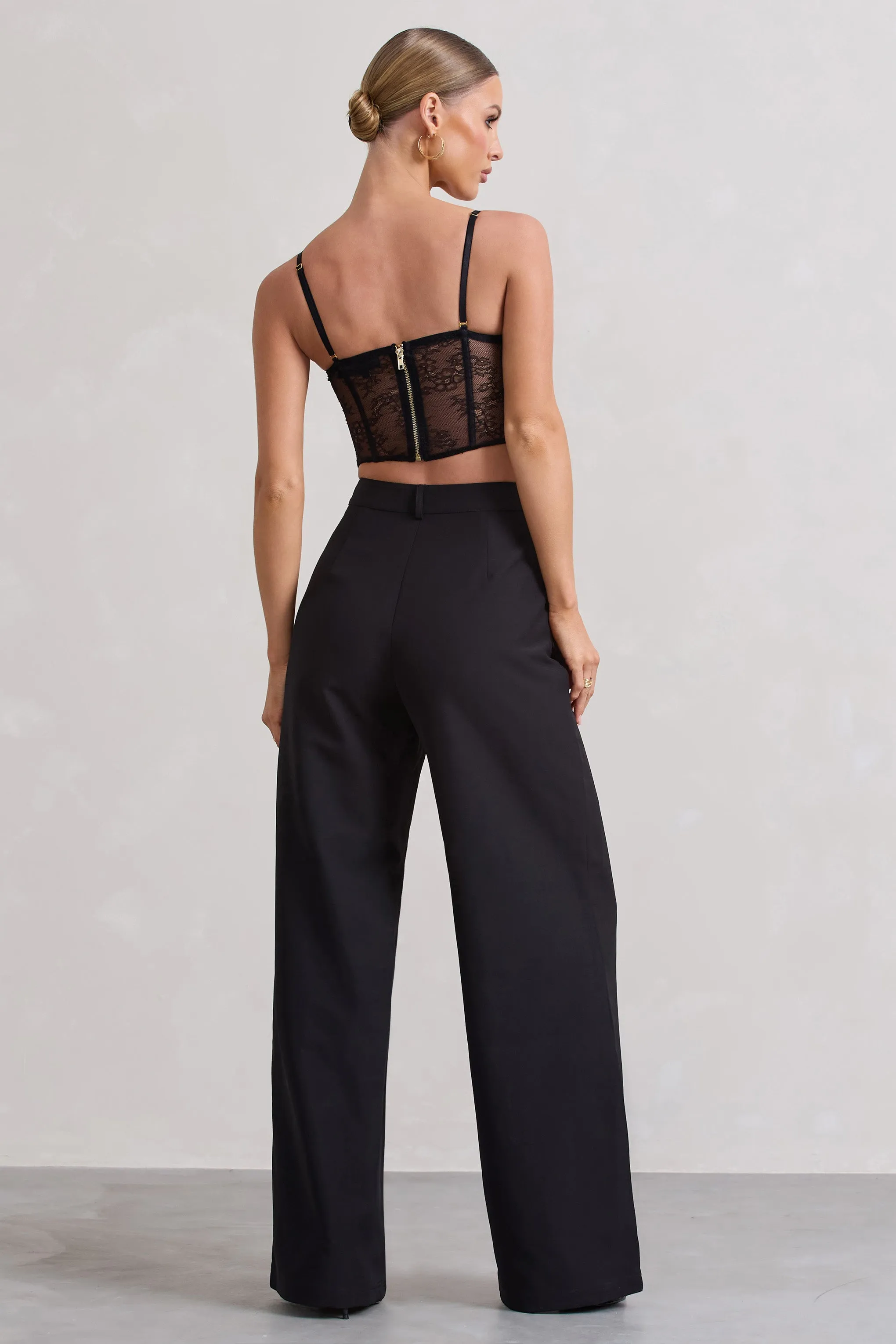 Raina | Black High Waist Pleated Wide-Leg Trousers sold by Club L London product image thumbnail 2