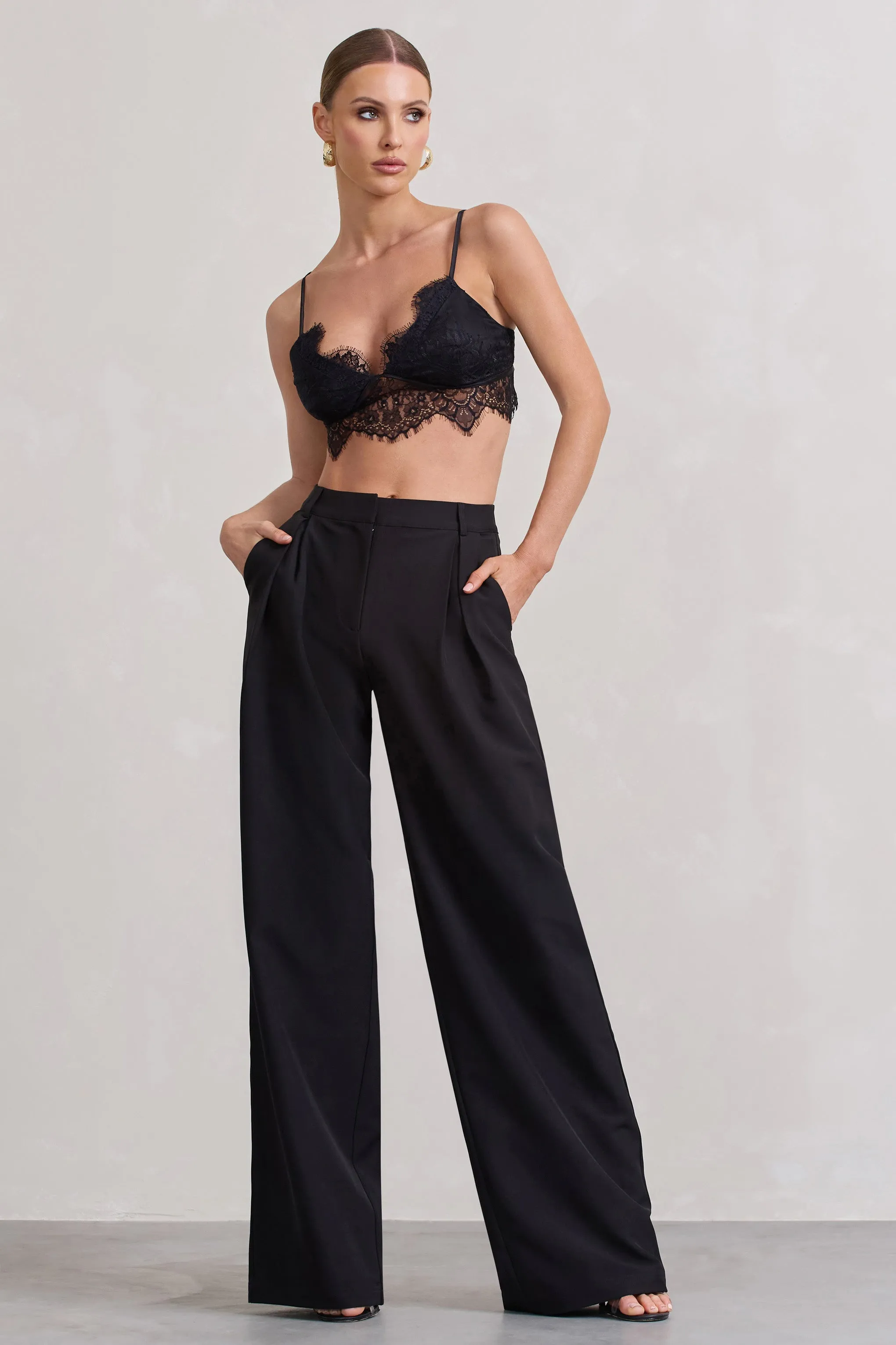 Raina | Black High Waist Pleated Wide-Leg Trousers sold by Club L London product image thumbnail 5