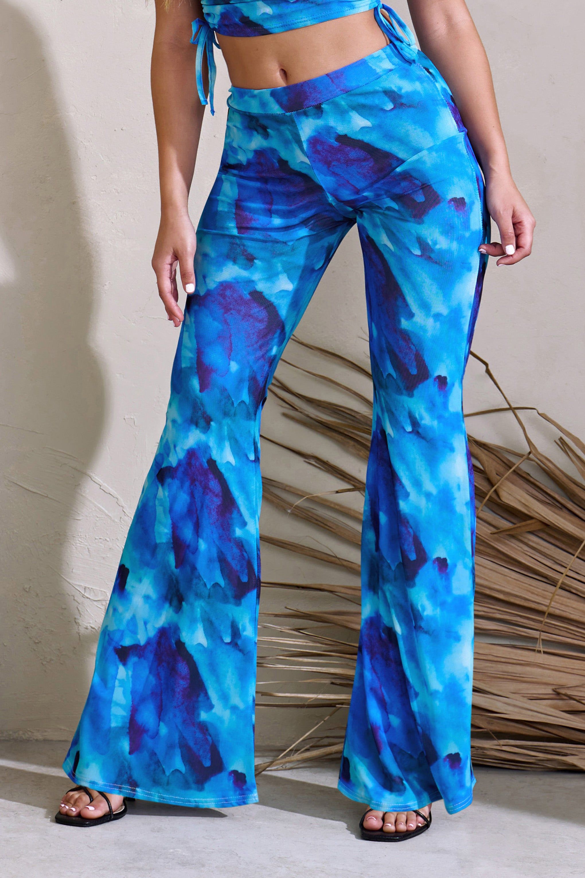 Looking Good | Blue Print High Waist Flared Trousers sold by Club L London product image thumbnail 4