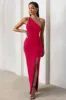 Dressing Up | Red One Shoulder Maxi Dress With Open Back Detail sold by Club L London