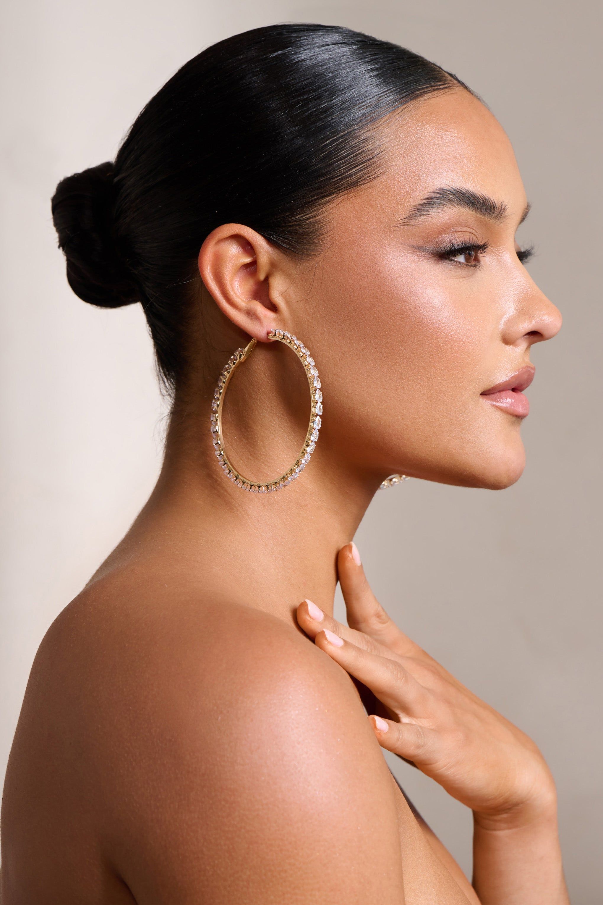 Taffy | Gold Diamante Thin Hoop Earrings sold by Club L London