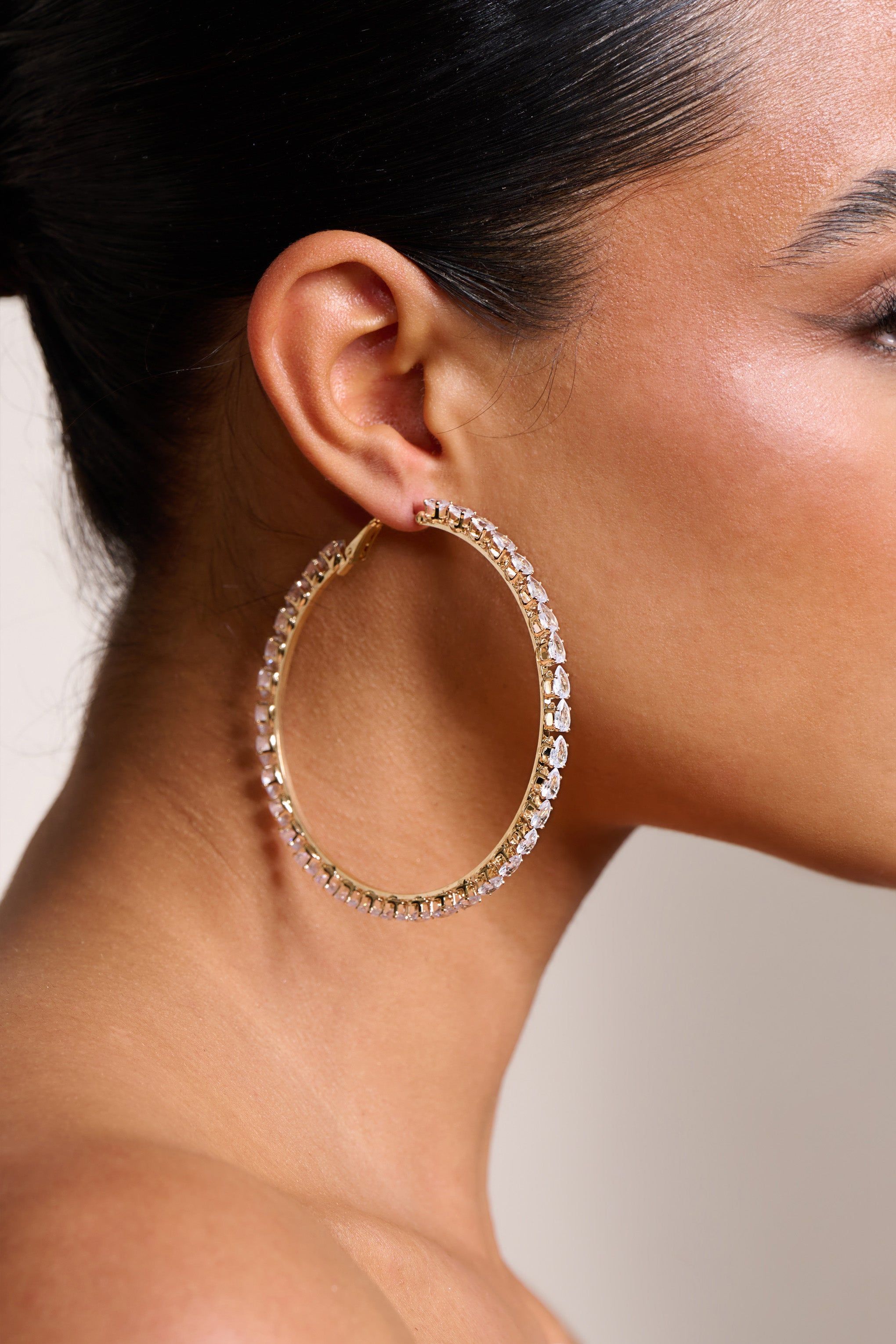 Taffy | Gold Diamante Thin Hoop Earrings sold by Club L London product image thumbnail 2