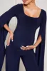 Faith | Navy Square-Neck Straight-Leg Maternity Jumpsuit With Cape Sleeves sold by Club L London