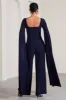 Faith | Navy Square-Neck Straight-Leg Maternity Jumpsuit With Cape Sleeves sold by Club L London