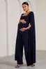 Faith | Navy Square-Neck Straight-Leg Maternity Jumpsuit With Cape Sleeves sold by Club L London