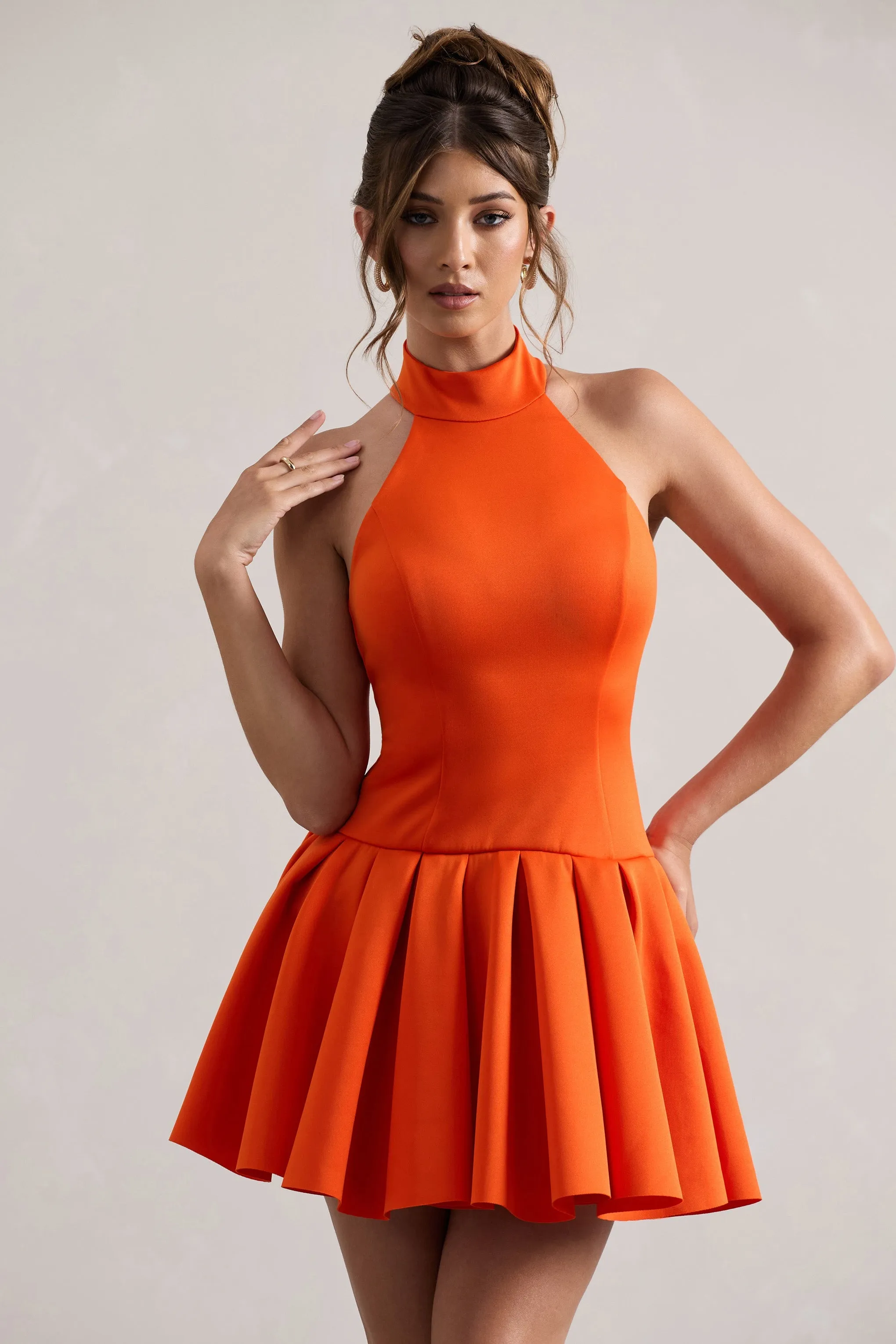Masterpiece | Orange High-Neck Mini Dress With Volume Hem sold by Club L London product image thumbnail 3