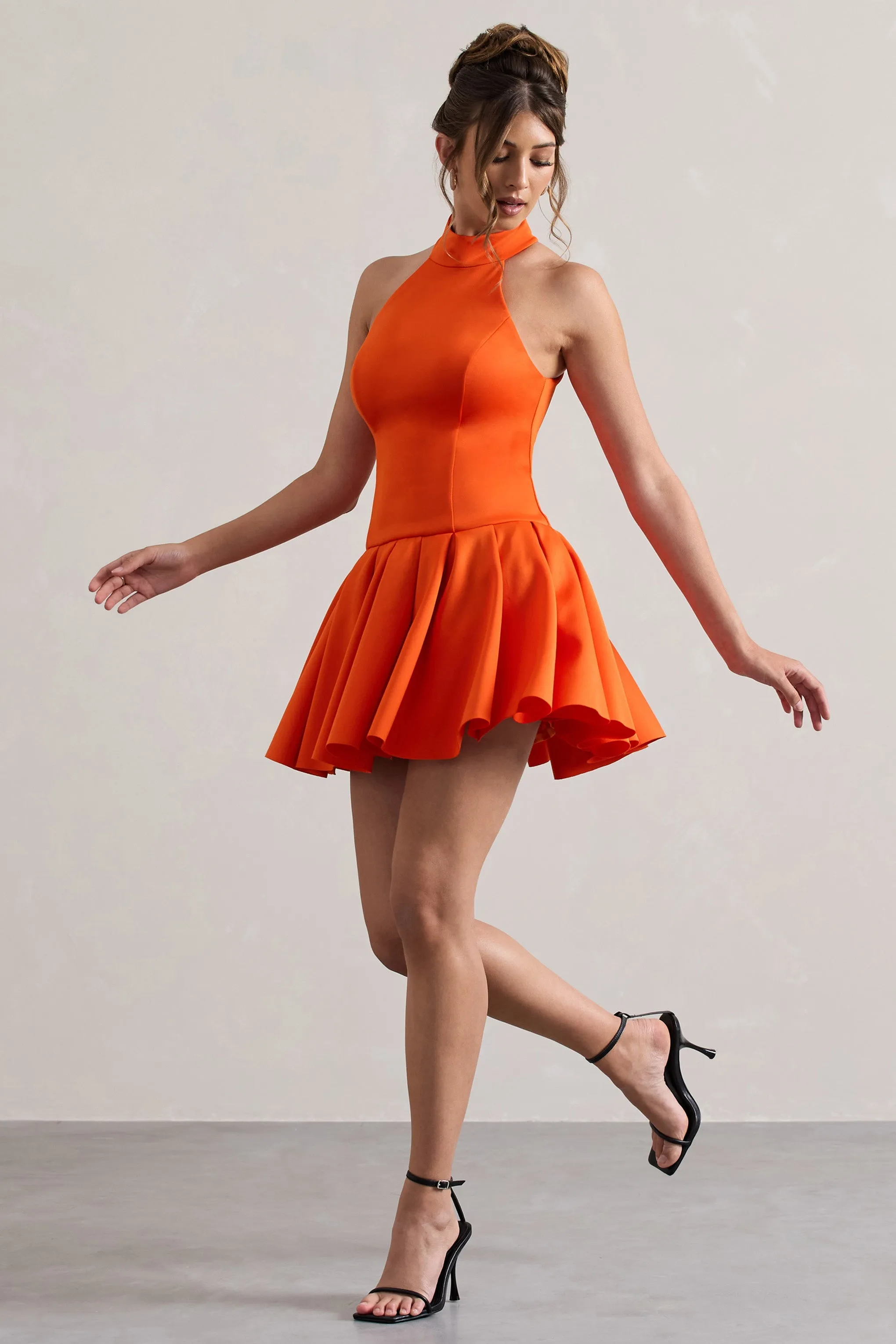 Masterpiece | Orange High-Neck Mini Dress With Volume Hem sold by Club L London product image thumbnail 5