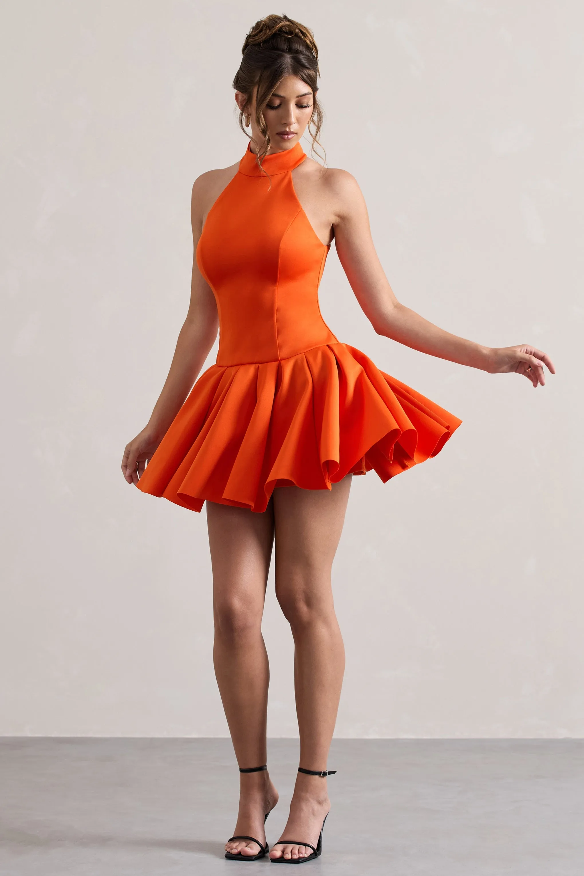 Masterpiece | Orange High-Neck Mini Dress With Volume Hem sold by Club L London product image thumbnail 4
