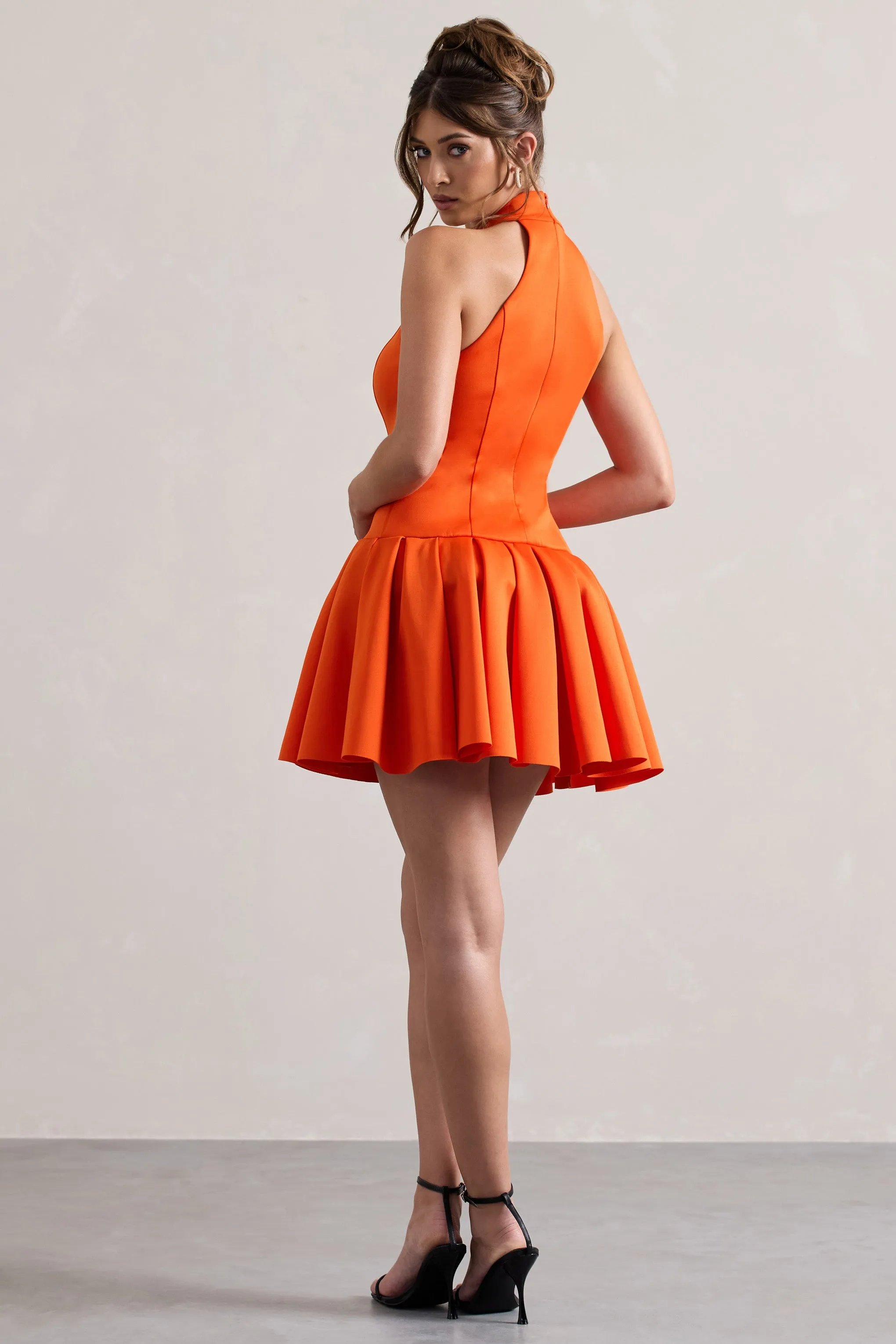 Masterpiece | Orange High-Neck Mini Dress With Volume Hem sold by Club L London product image thumbnail 2