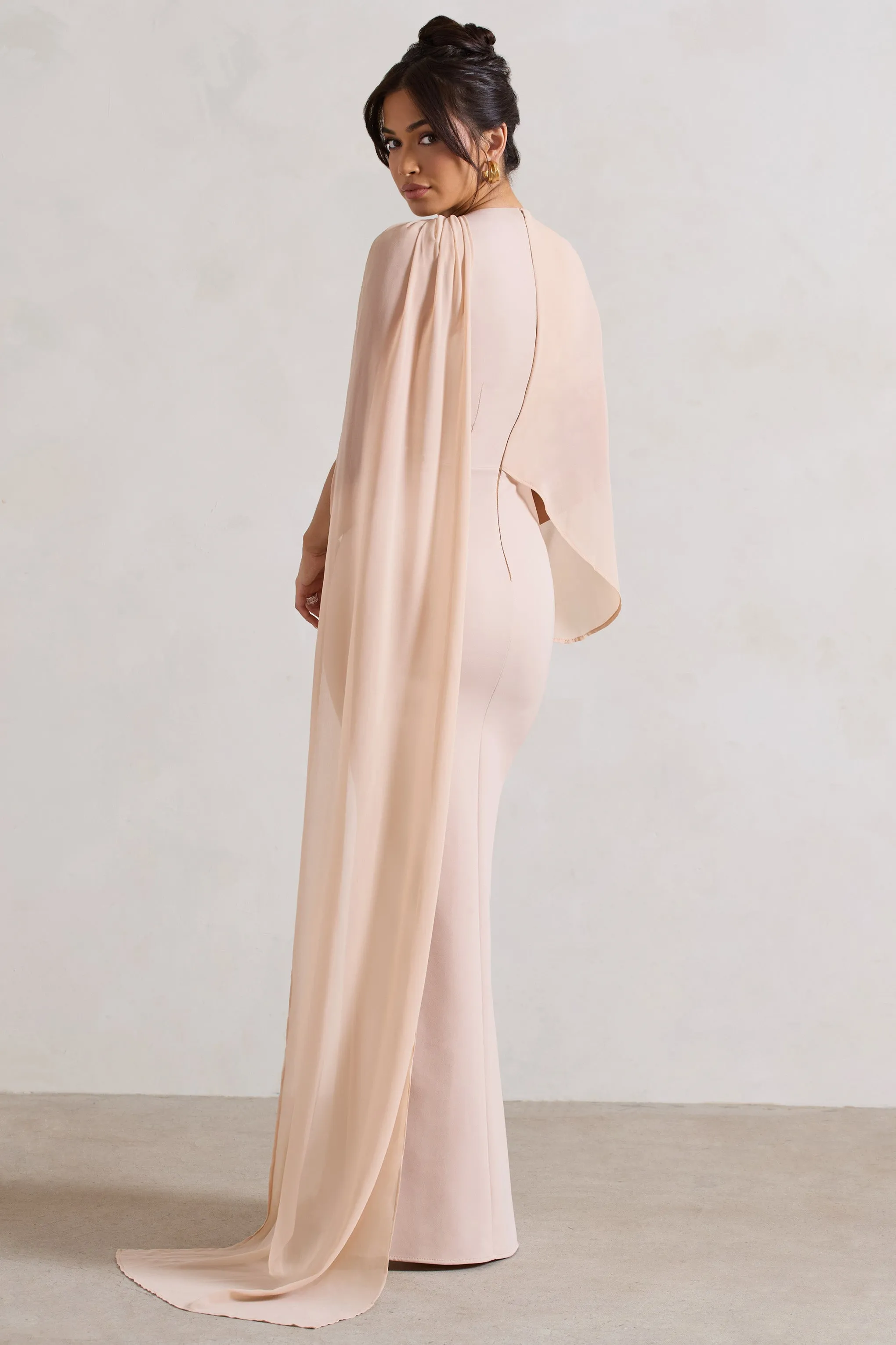 Haze | Champagne High-Neck Maxi Dress With Chiffon Cape sold by Club L London product image thumbnail 2