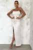 Romancing | Ivory Thigh Split Corset Strapless Maxi Dress sold by Club L London