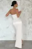 Romancing | Ivory Thigh Split Corset Strapless Maxi Dress sold by Club L London