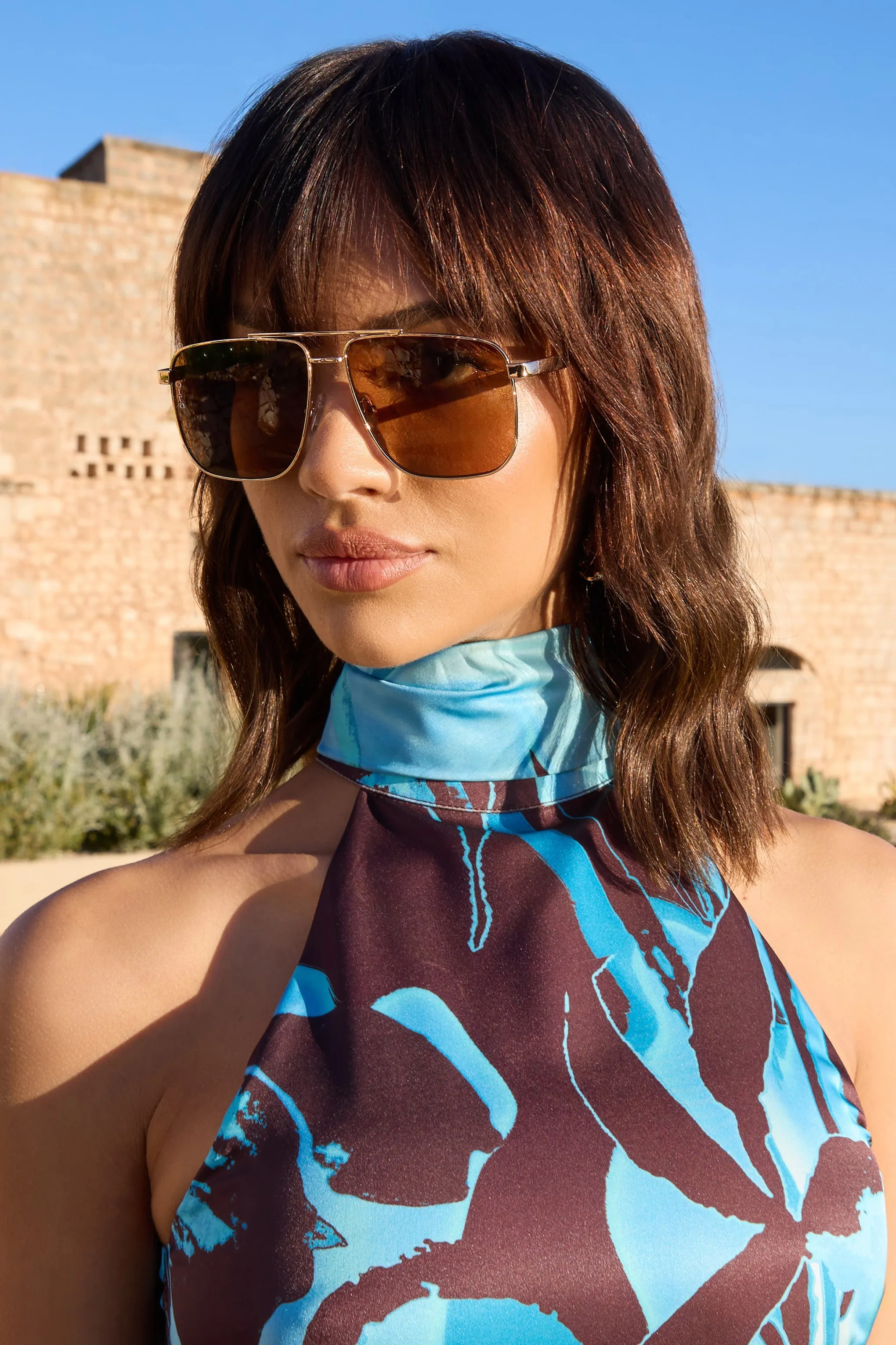 Sorrento | Otra Gold Oversized Brown Tinted Sunglasses sold by Club L London