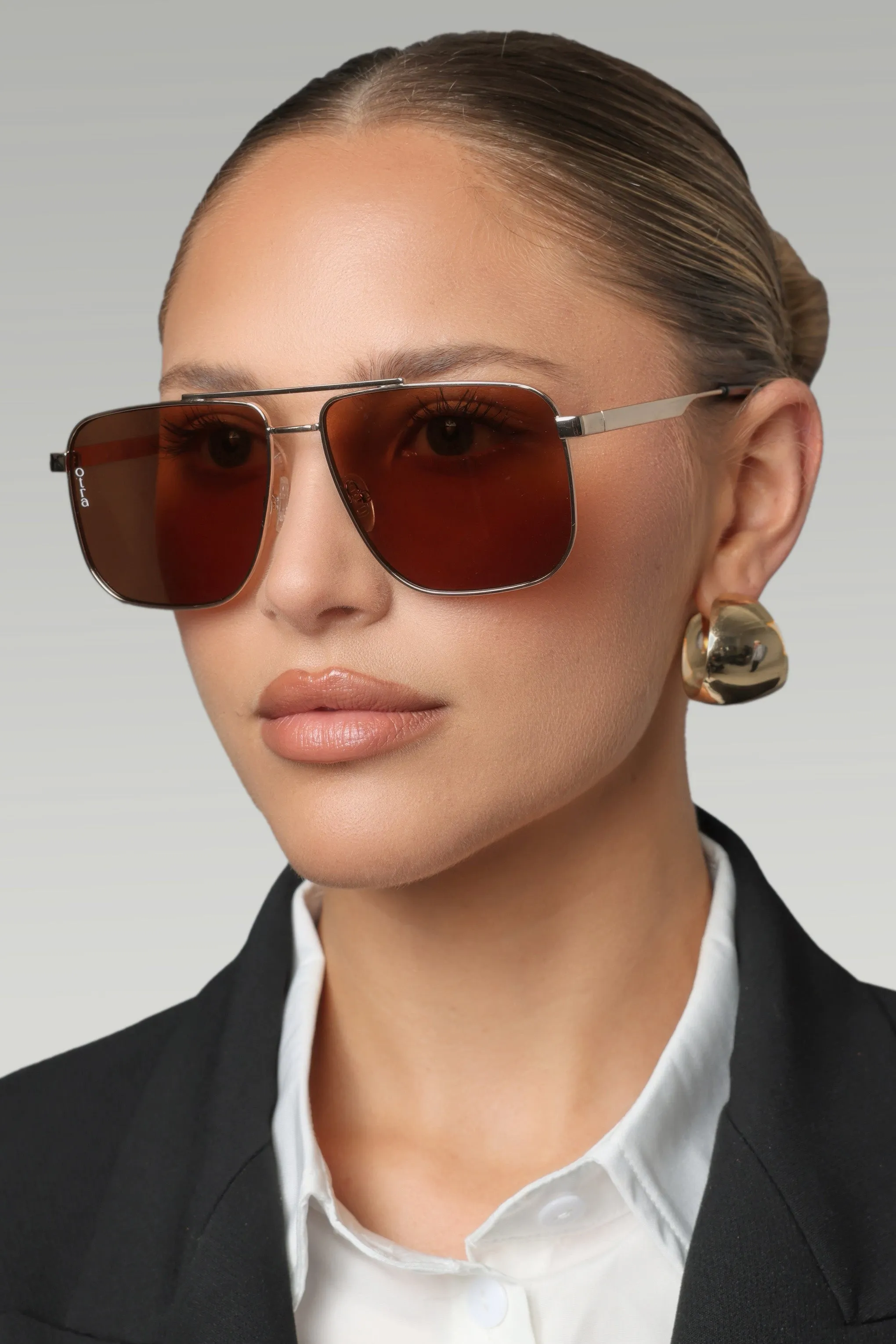 Sorrento | Otra Gold Oversized Brown Tinted Sunglasses sold by Club L London product image thumbnail 4