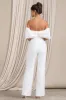 Time Will Tell | White Off The Shoulder Wide Leg Jumpsuit sold by Club L London