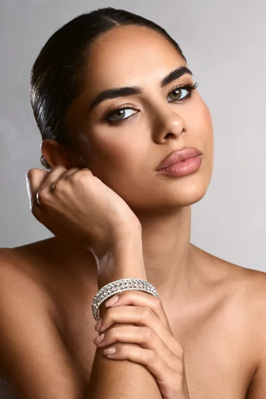 Hannah | Silver Diamante Chunky Bracelet sold by Club L London