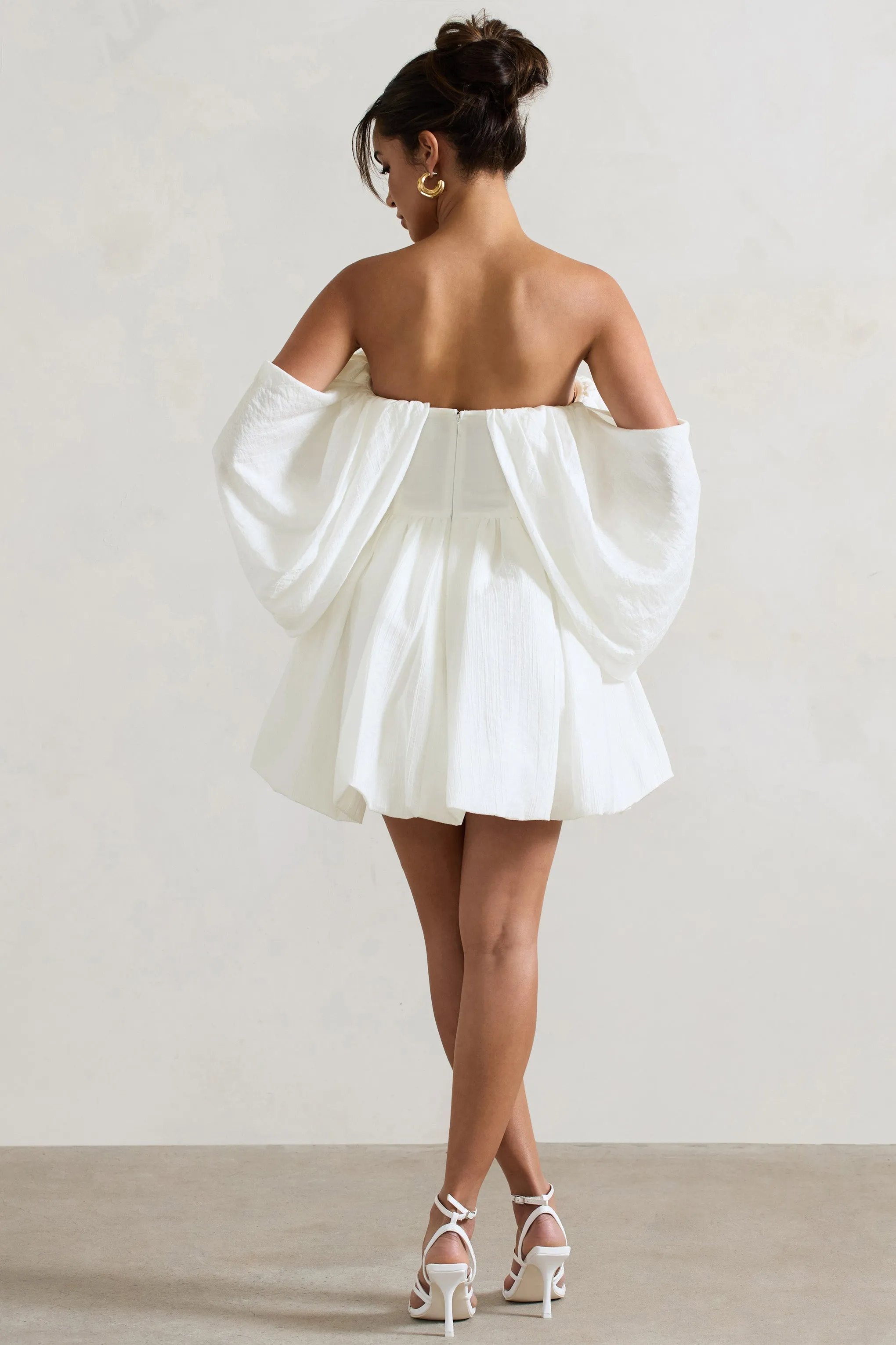 Marbella | Ecru Draped Bardot Skater Mini Dress sold by Club L London product image thumbnail 2