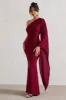 Giada | Berry Ruched One Shoulder Cape Sleeve Maxi Dress sold by Club L London