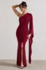 Giada | Berry Ruched One Shoulder Cape Sleeve Maxi Dress sold by Club L London