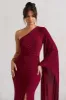 Giada | Berry Ruched One Shoulder Cape Sleeve Maxi Dress sold by Club L London