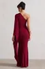 Giada | Berry Ruched One Shoulder Cape Sleeve Maxi Dress sold by Club L London