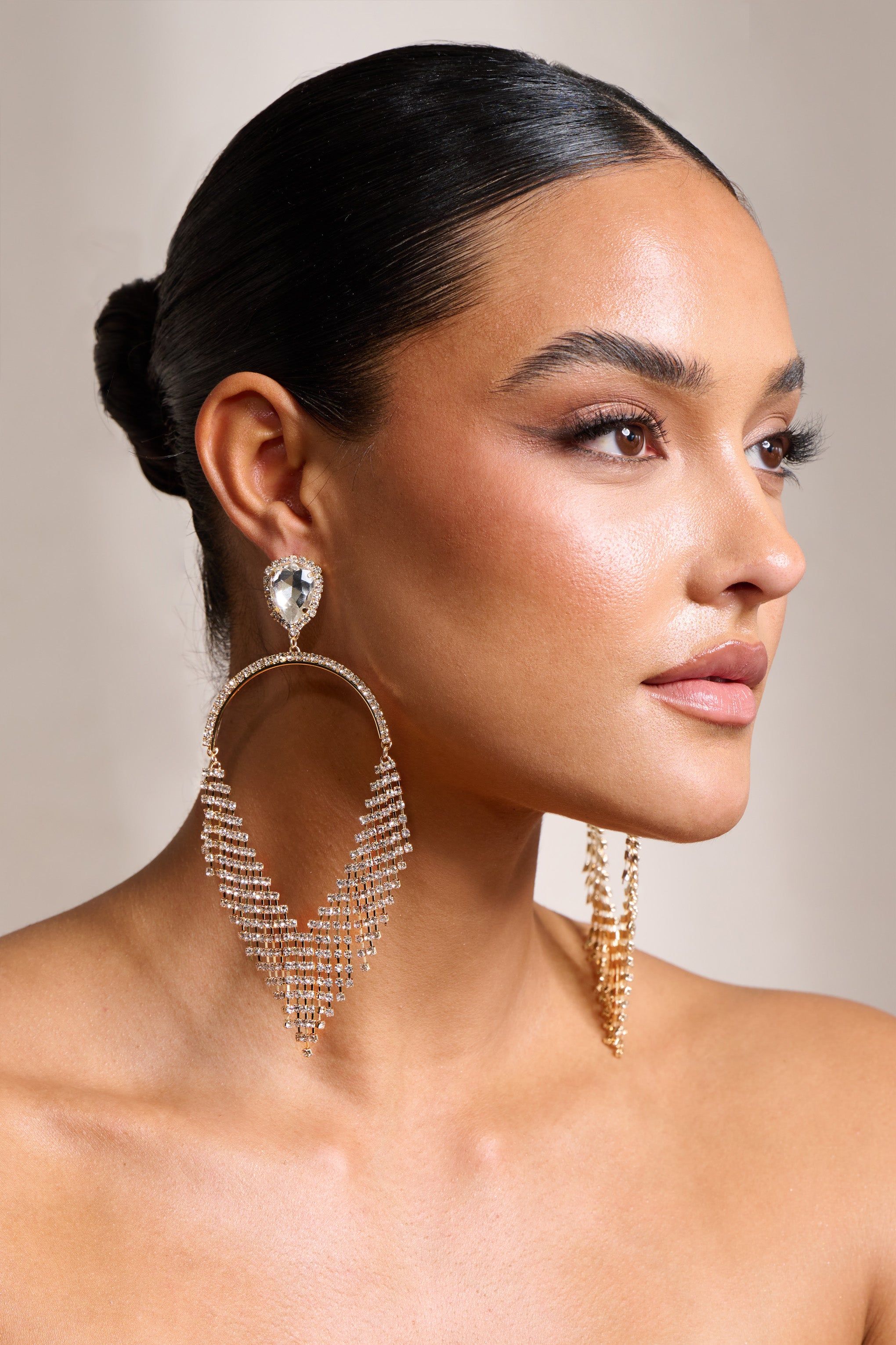 Paisley | Gold Diamante Teardrop Earrings sold by Club L London