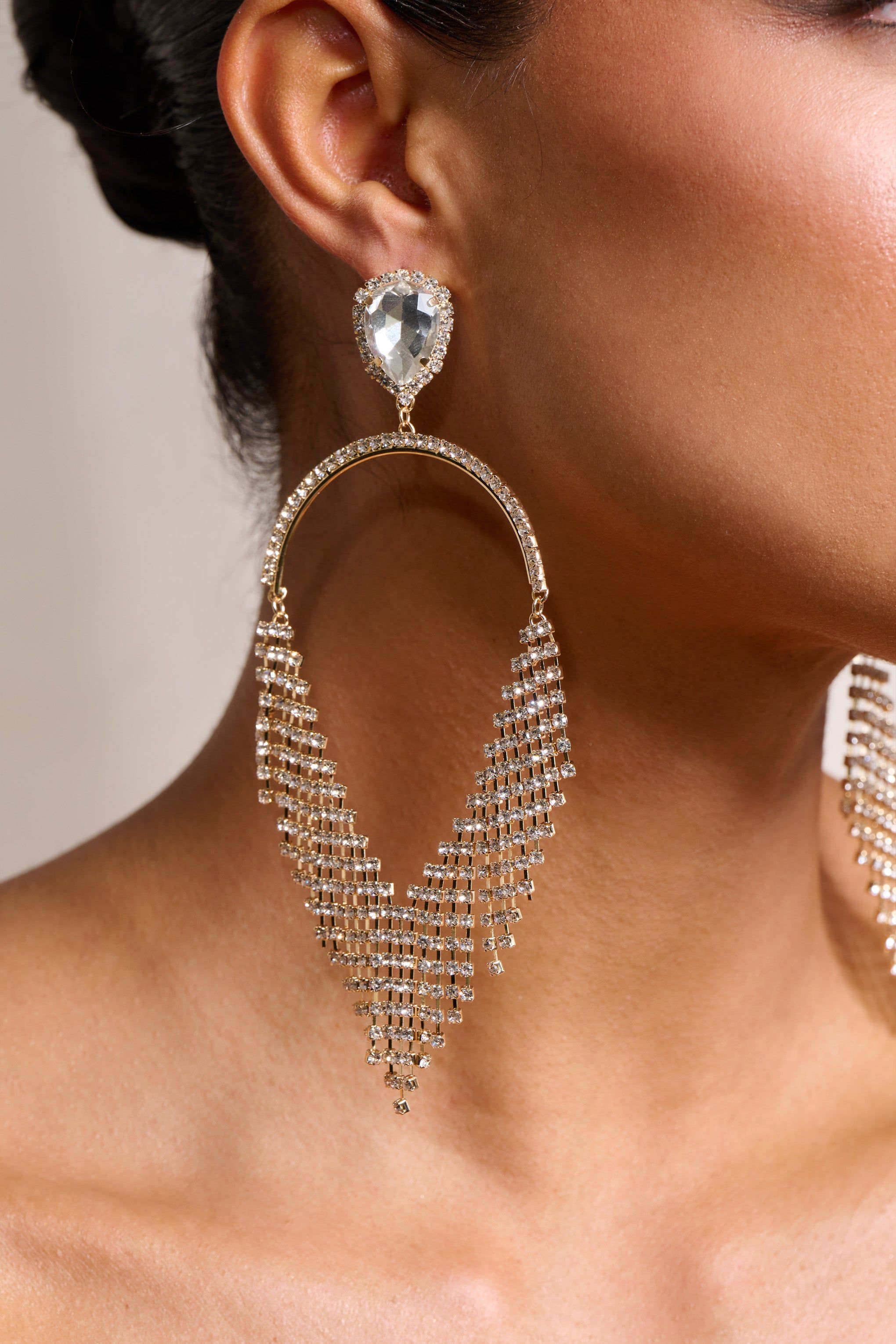Paisley | Gold Diamante Teardrop Earrings sold by Club L London product image thumbnail 2
