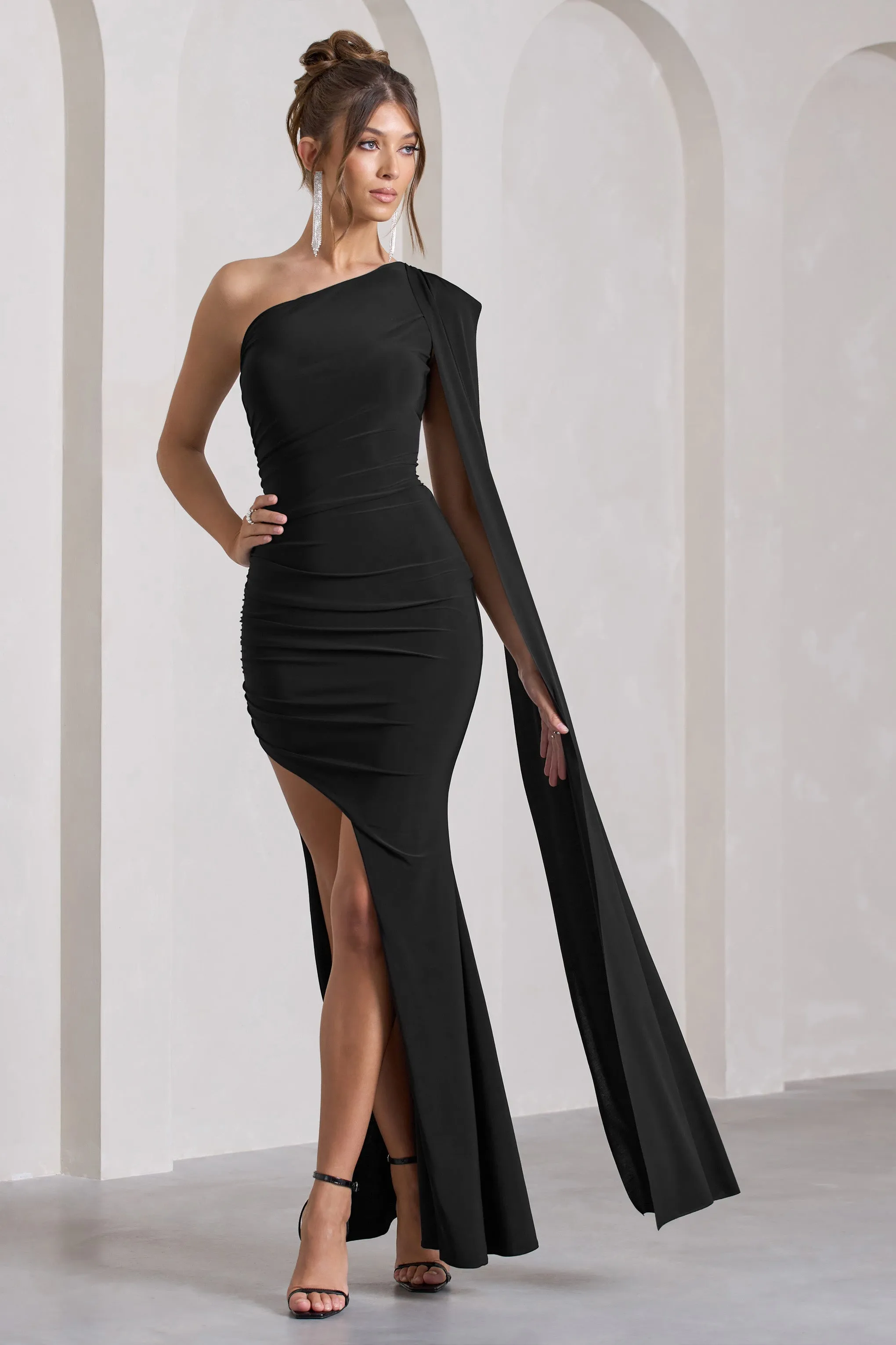 Adelaide | Black Asymmetric Sleeveless Split Maxi Dress sold by Club L London product image thumbnail 5