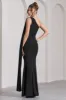Adelaide | Black Asymmetric Sleeveless Split Maxi Dress sold by Club L London