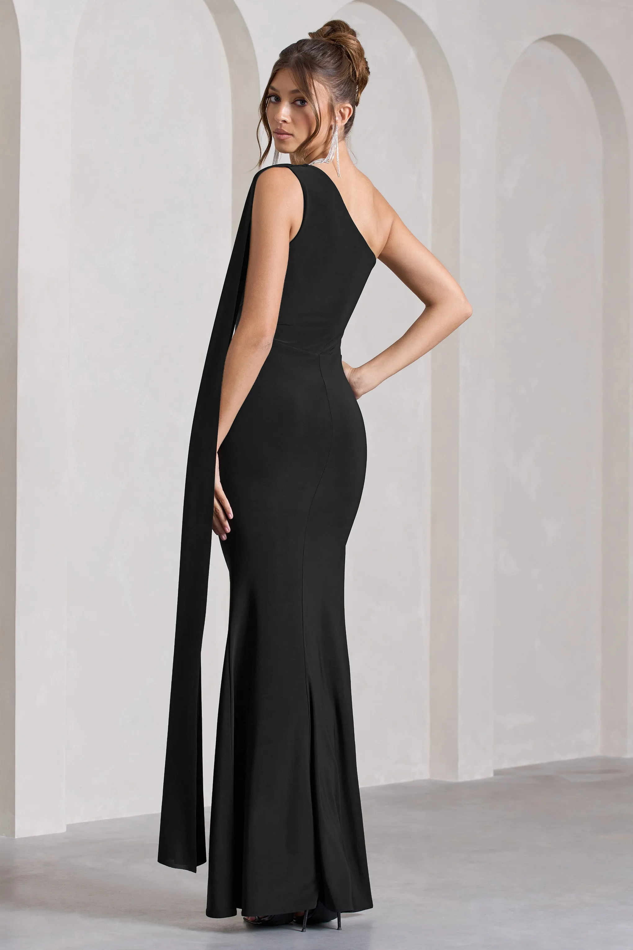 Adelaide | Black Asymmetric Sleeveless Split Maxi Dress sold by Club L London product image thumbnail 2