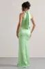 Adoria | Light Green Satin High-Neck Maxi Dress sold by Club L London
