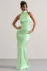 Adoria | Light Green Satin High-Neck Maxi Dress sold by Club L London