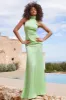 Adoria | Light Green Satin High-Neck Maxi Dress sold by Club L London