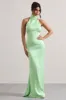 Adoria | Light Green Satin High-Neck Maxi Dress sold by Club L London