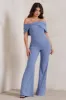 Zoey | Blue Bardot Bow Detail Jumpsuit sold by Club L London