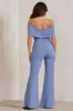 Zoey | Blue Bardot Bow Detail Jumpsuit sold by Club L London